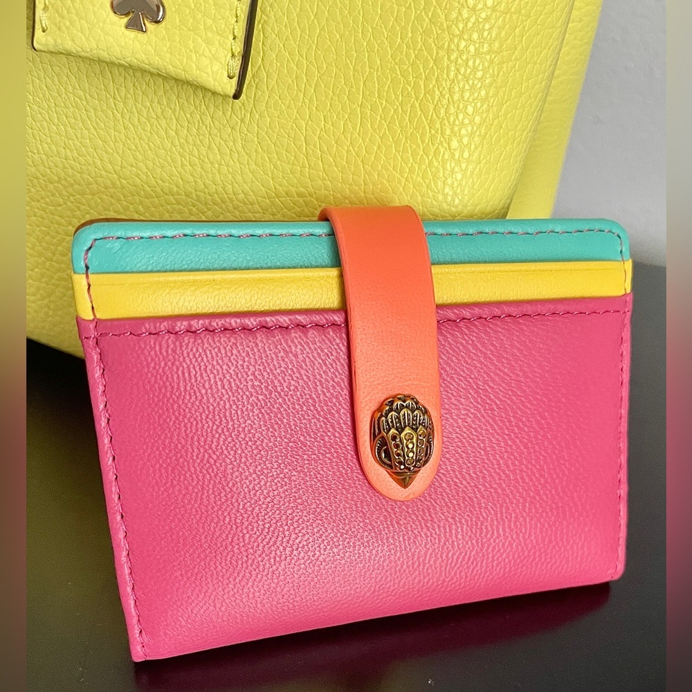 Kurt Geiger NWT Leather Wallet/Card Holder MultiColor SnapCloseCyrstal EagleHead